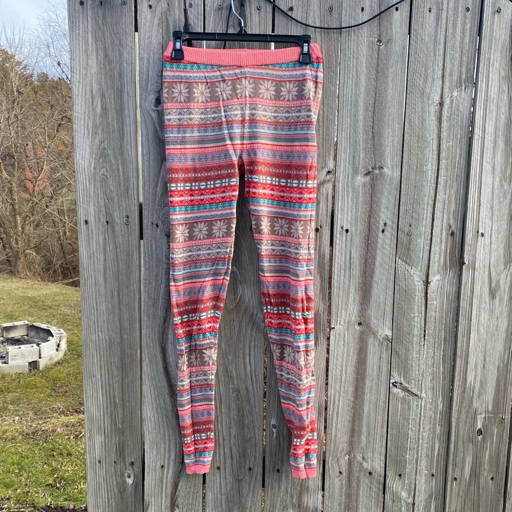 Mossimo Supply Co Womens Pink Fair Isle Snowflake Knit Leggings Size Medium‎